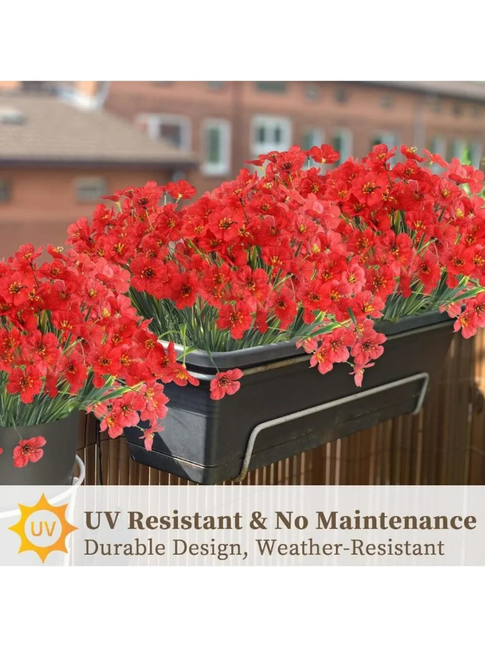 24 Red Artificial Flowers - Vibrant Fake Plants for Indoor/Outdoor Decor